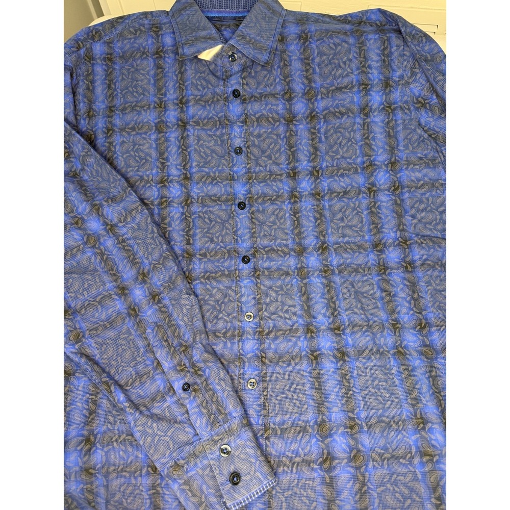 Georg Roth Mens Shirt navy blue paisley button up sz 2xl